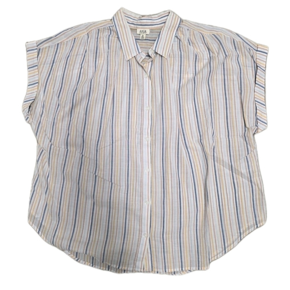 ANA Plus Women's Button Up Blouse Top Women's Size 2x Blue White Orange Light